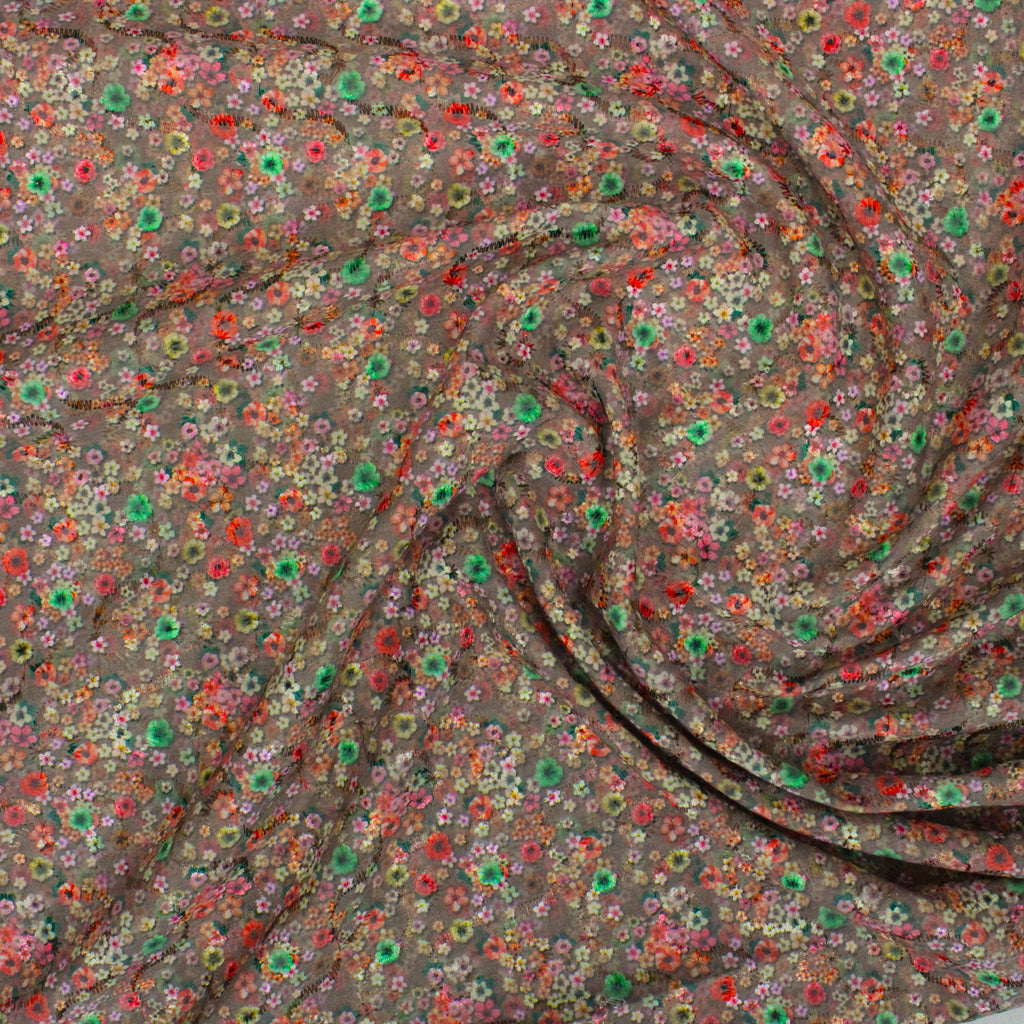 Per Metre Embroidered Cotton Lawn , 45" Wide - BROWN