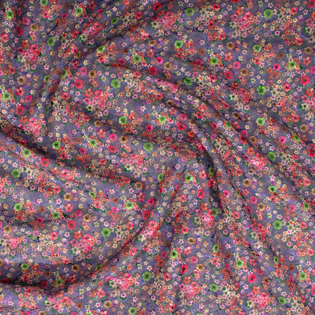 Per Metre Embroidered Cotton Lawn , 45" Wide - PURPLE