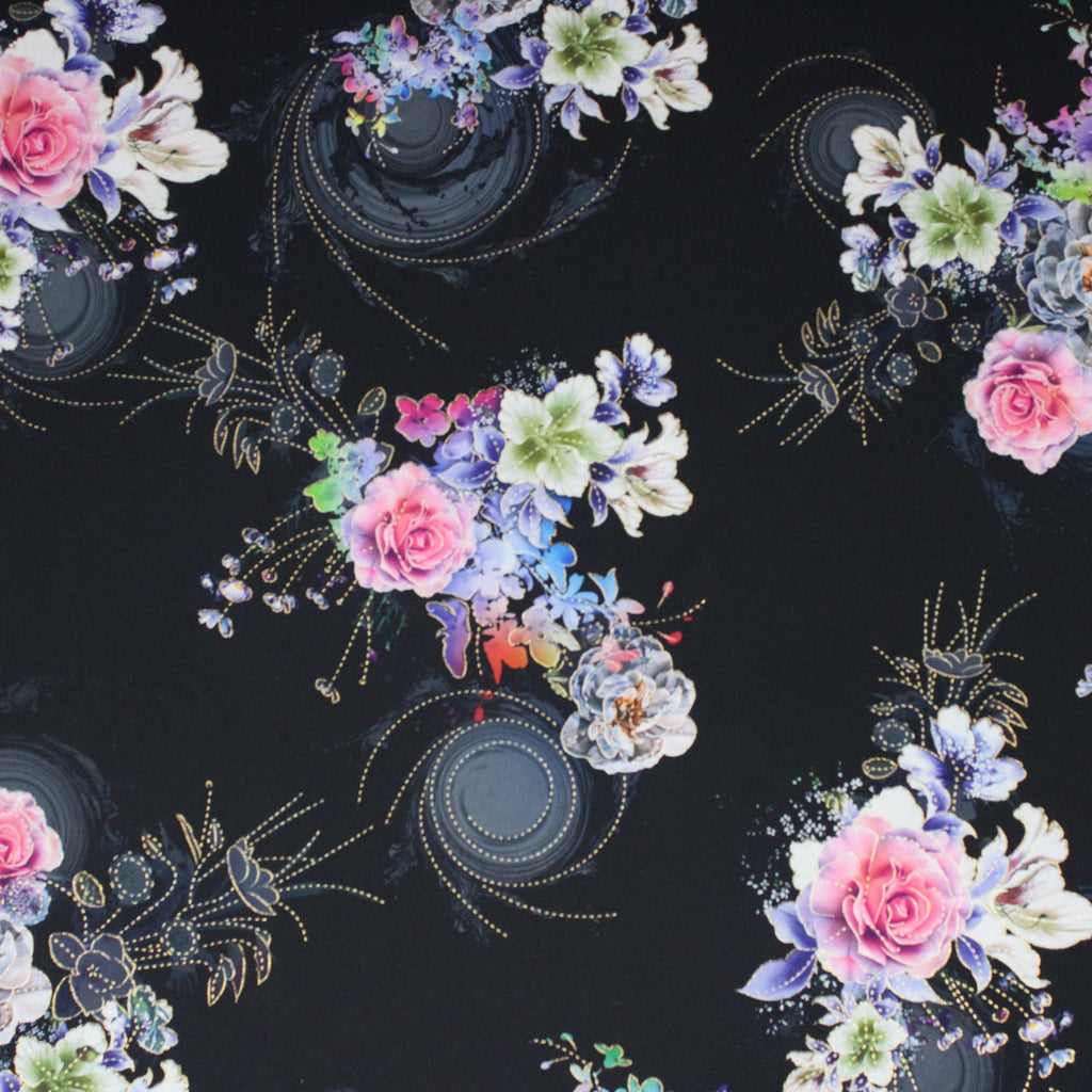 Printed Dress Making Satin, 55" Wide- BLACK
