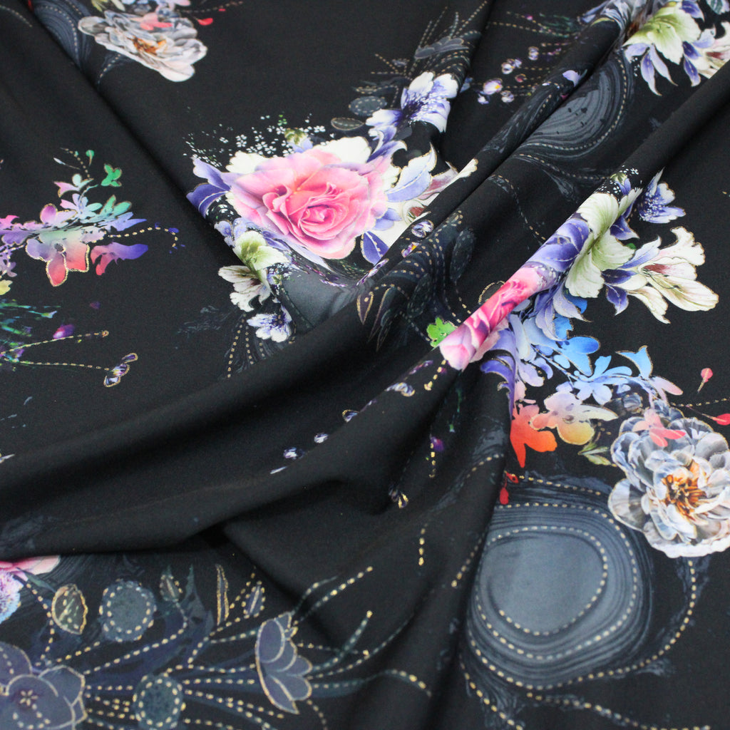 Printed Dress Making Satin, 55" Wide- BLACK