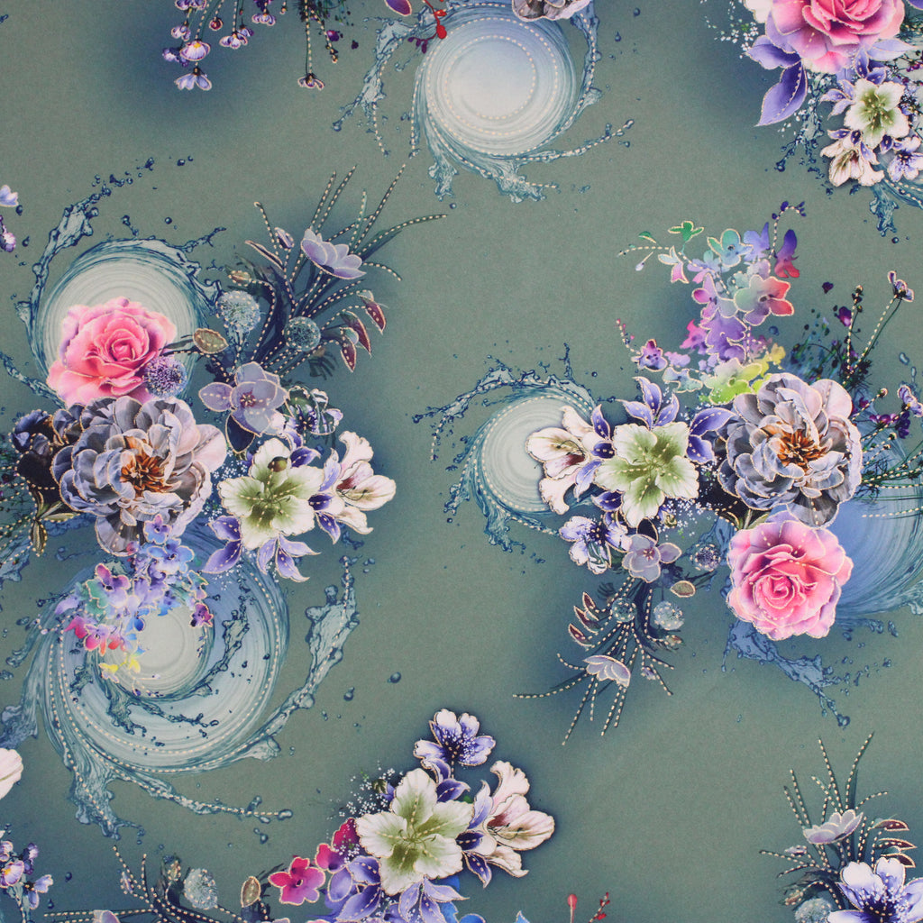 Printed Dress Making Satin, 55" Wide- PALE GREEN