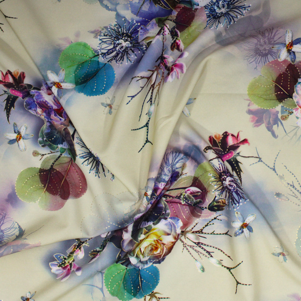 Printed Dress Making Satin, 55" Wide- CREAM