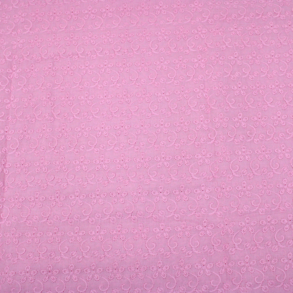 3 Metre Broderie Anglaise Floral Cotton - 45" Wide - Floral Pink