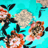 3 Metres Floral Ponte Roma Jersey - 55" Wide - Turquoise Flowers
