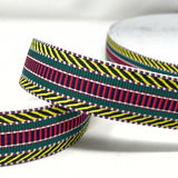 Per Metre Textured Stripe Webbing, GREEN, RED & YELLOW - 40mm