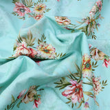 3 Metres Premium Quality 100% Cotton Lawn 'Floral Bouquet' 44" Wide, Baby Blue