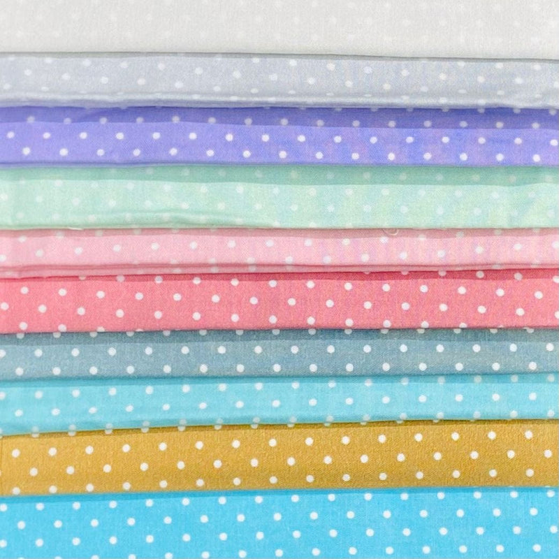 Pound A Metre 5 Fat Quarters 10x1 Polka Dot Cotton Poplin Bundle - 44” Wide (Pastel)