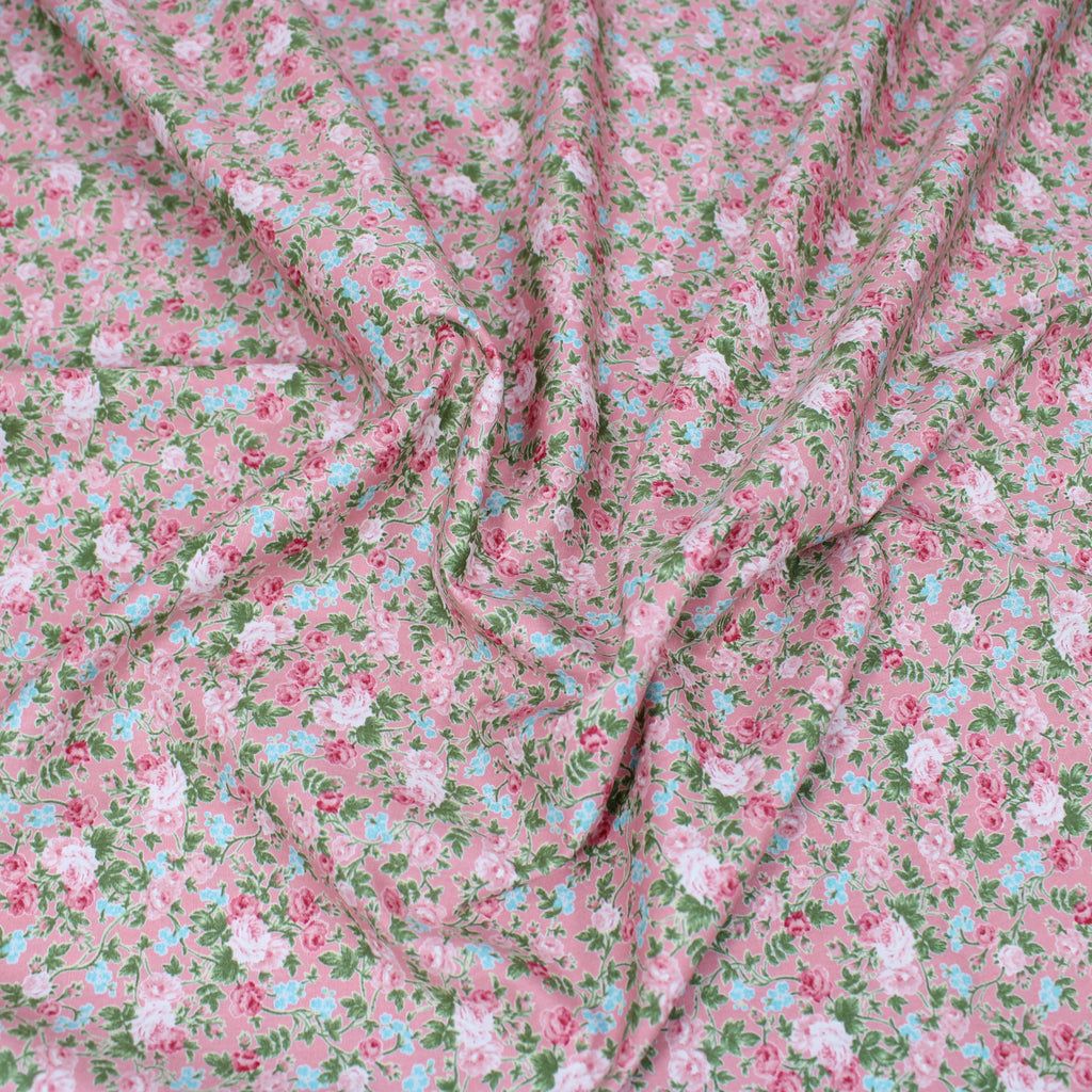 3 Metre, Printed Poly Cotton, (PINK FLORAL) 45" Wide