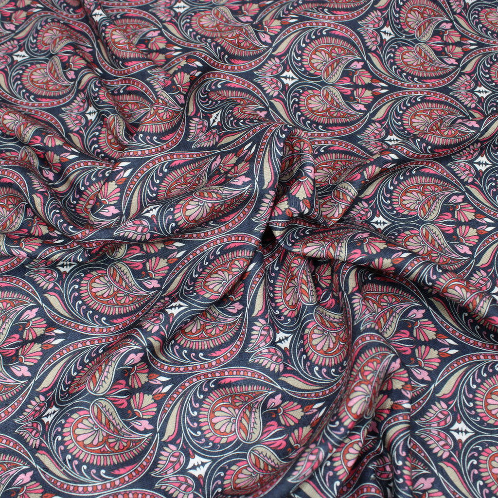 3 Metres Printed Cashmere Effect Fabric, (PINK PAISLEY) 45" Wide