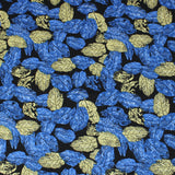 Per Metre, Digital Cotton Poplin, (BLUE & YELLOW LEAF) - 45" Wide