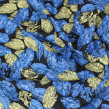 Per Metre, Digital Cotton Poplin, (BLUE & YELLOW LEAF) - 45" Wide
