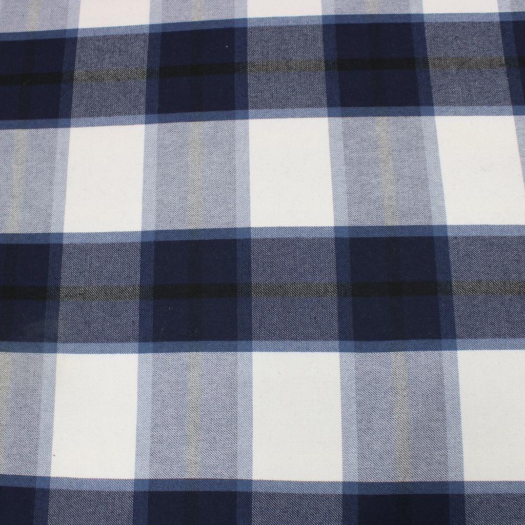 Per Metre Premium Quality Brushed Effect Chequered Poly-Wool - 55" Wide White & Navy