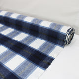 Per Metre Premium Quality Brushed Effect Chequered Poly-Wool - 55" Wide White & Navy