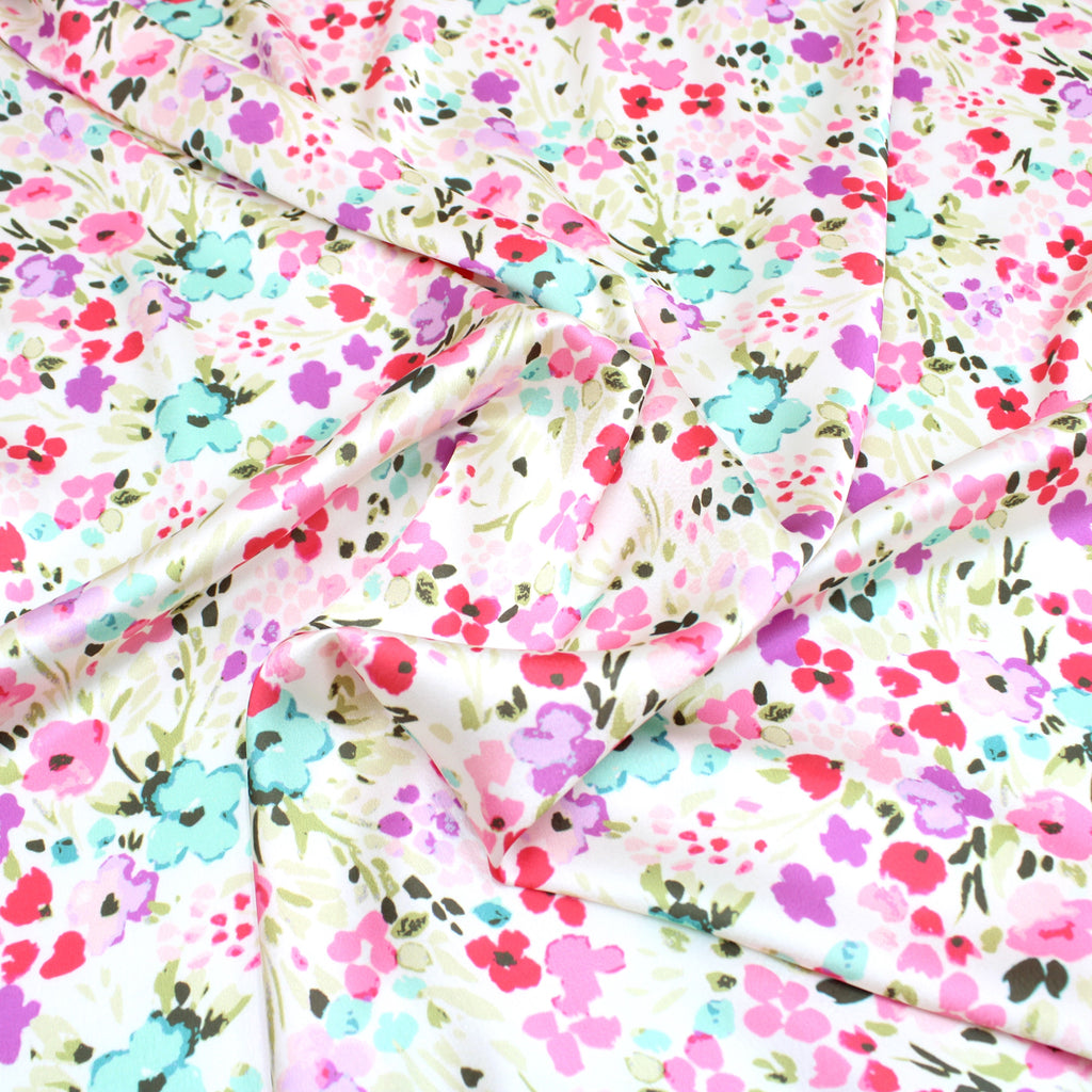 Printed Dress Making Satin, 55" Wide- Ivory Small Floral