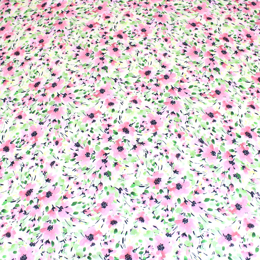 Printed Dress Making Satin, 55" Wide- Pink Watercolour