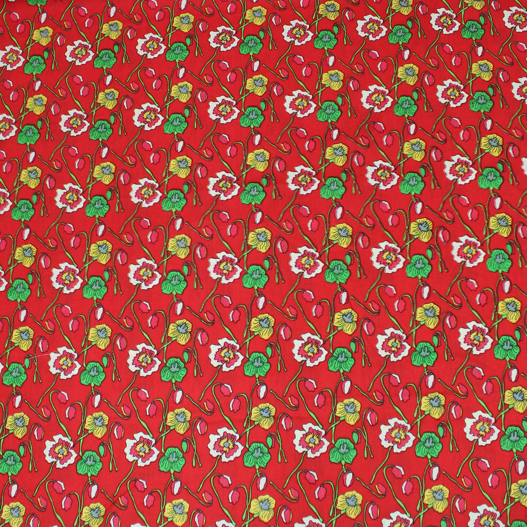 Per Metre Premium Quality 100% Cotton Lawn  60" Wide - Red Flowers