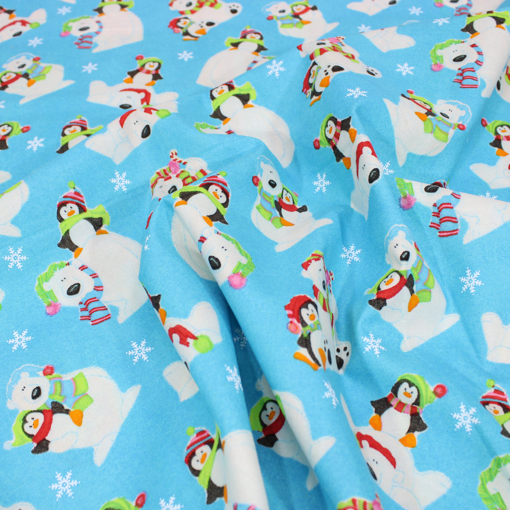 Per Metre Digital Print 100% Christmas  Cotton - 44" Wide - Penguin