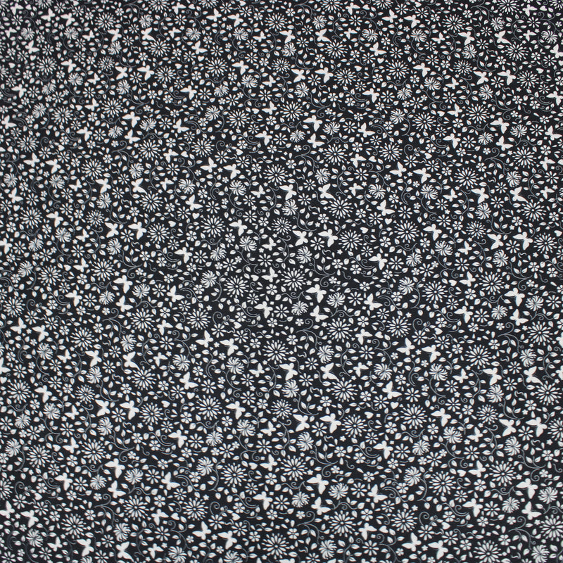 Per Metre Floral Butterfly Print, Quilting Cotton, 36" Wide - Black regular