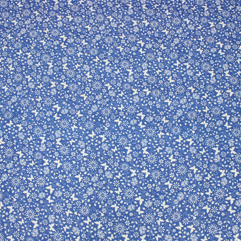 Per Metre Floral Butterfly Print, Quilting Cotton, 36" Wide - Blue regular
