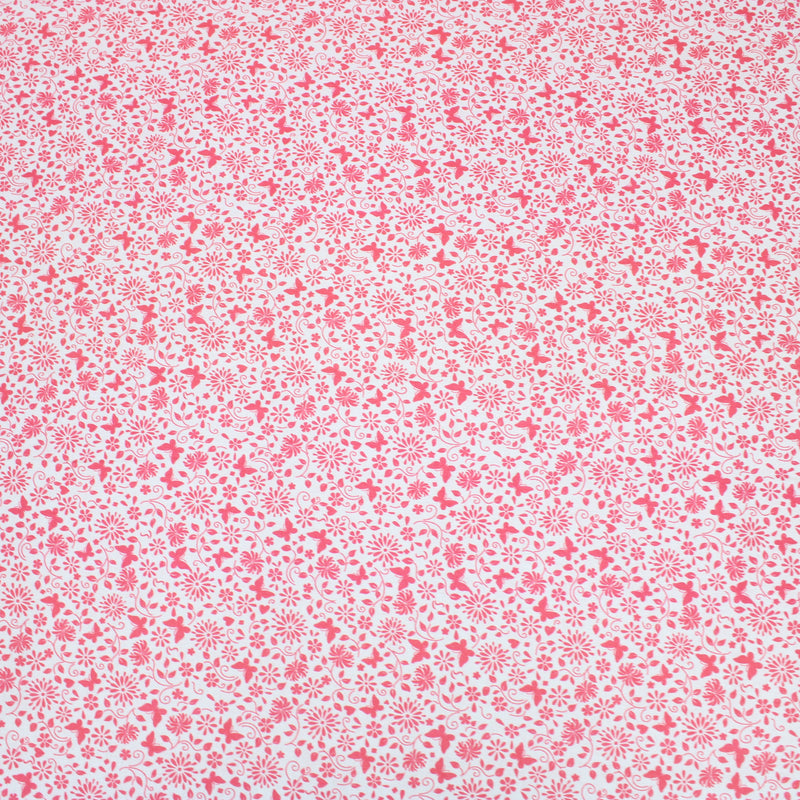Per Metre Floral Butterfly Print, Quilting Cotton, 36" Wide - White & Pink regular