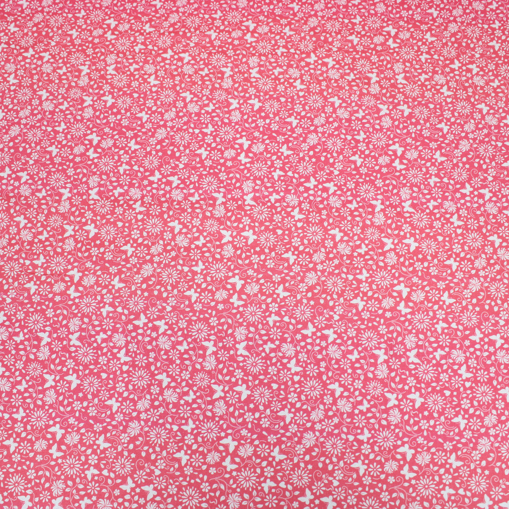 Per Metre Floral Butterfly Print, Quilting Cotton, 36" Wide - Pink