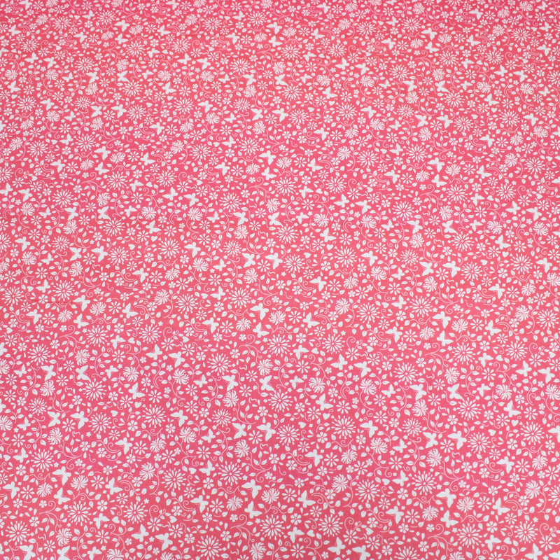 Per Metre Floral Butterfly Print, Quilting Cotton, 36" Wide - Pink regular