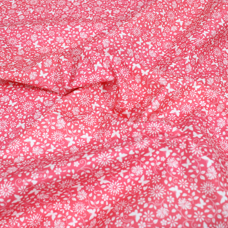 Per Metre Floral Butterfly Print, Quilting Cotton, 36" Wide - Pink regular