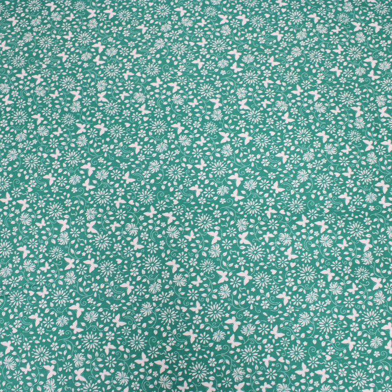 Per Metre Floral Butterfly Print, Quilting Cotton, 36" Wide - Green regular