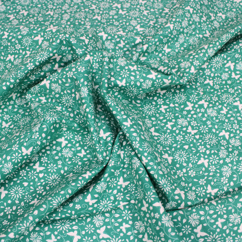 Per Metre Floral Butterfly Print, Quilting Cotton, 36" Wide - Green regular