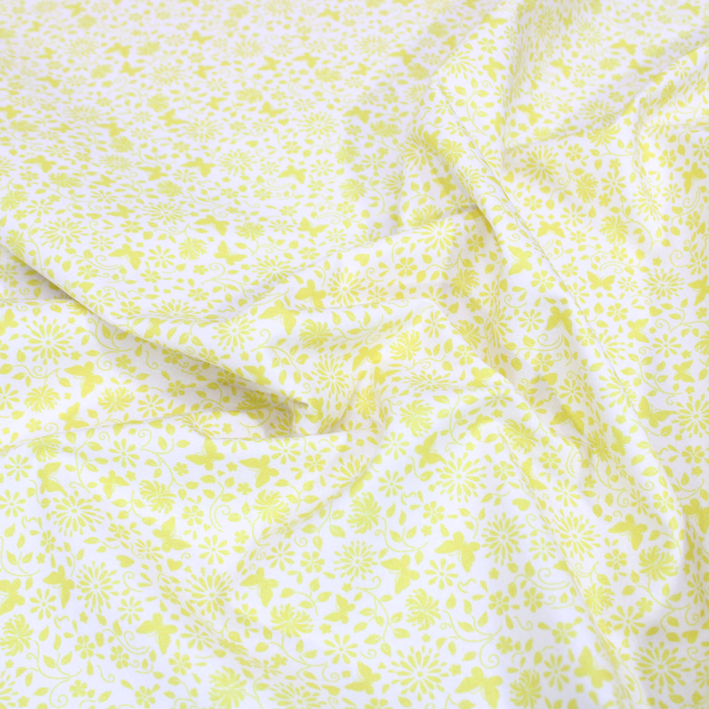 Per Metre Floral Butterfly Print, Quilting Cotton, 36" Wide - White & Yellow