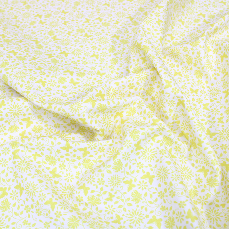Per Metre Floral Butterfly Print, Quilting Cotton, 36" Wide - White & Yellow regular