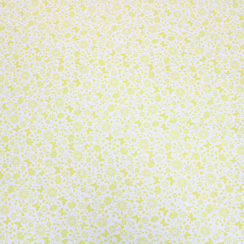Per Metre Floral Butterfly Print, Quilting Cotton, 36" Wide - White & Yellow regular