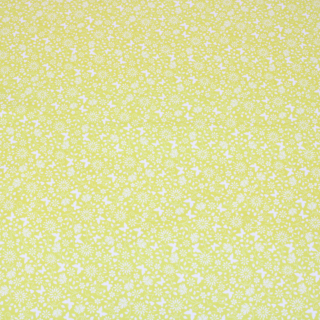 Per Metre Floral Butterfly Print, Quilting Cotton, 36" Wide - Yellow