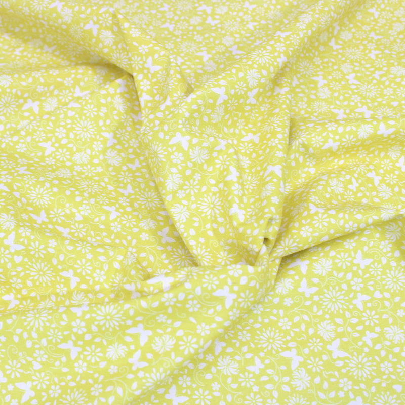 Per Metre Floral Butterfly Print, Quilting Cotton, 36" Wide - Yellow regular