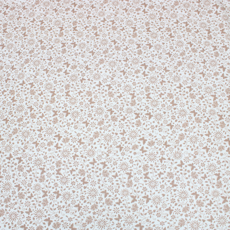 Per Metre Floral Butterfly Print, Quilting Cotton, 36" Wide - White & Brown regular