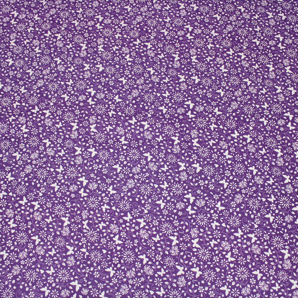 Per Metre Floral Butterfly Print, Quilting Cotton, 36" Wide - Purple