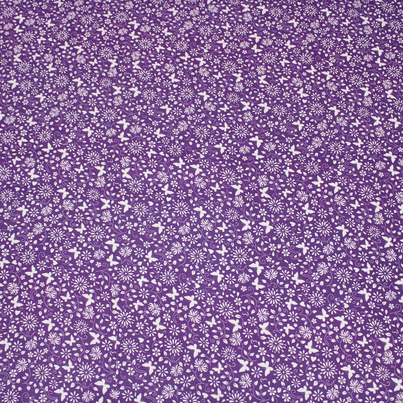 Per Metre Floral Butterfly Print, Quilting Cotton, 36" Wide - Purple regular