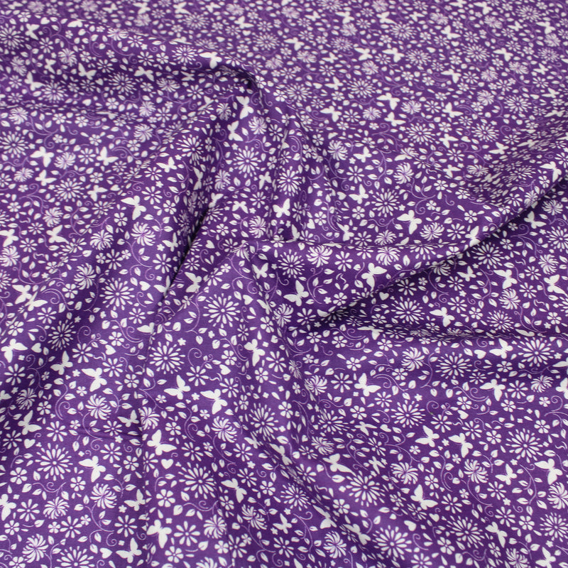 Per Metre Floral Butterfly Print, Quilting Cotton, 36" Wide - Purple regular