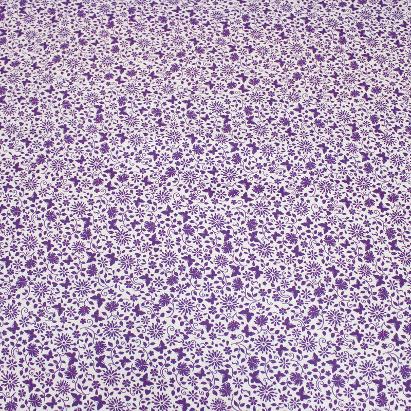 Per Metre Floral Butterfly Print, Quilting Cotton, 36" Wide - White &  Purple regular