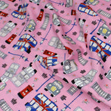 Per Metre Bus Print, Quilting Cotton, 45" Wide - Pink Bus