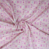 Per metre Quilting Cotton, 'Pink with houses' - 45" Wide