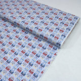 Per metre Quilting Cotton, 'Red and blue buses' - 45" Wide