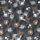5 Metre, Luxury Squared Floral Printed Cotton , (BLACK) 36" Wide