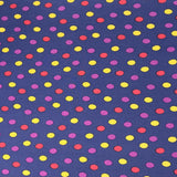 Per Metre Printed, Quilting Cotton, 45" Wide - Red/yellow/purple polka dots