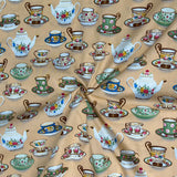 Per metre Quilting Cotton, 'Tea cups' - 45" Wide