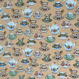 Per metre Quilting Cotton, 'Tea cups' - 45" Wide