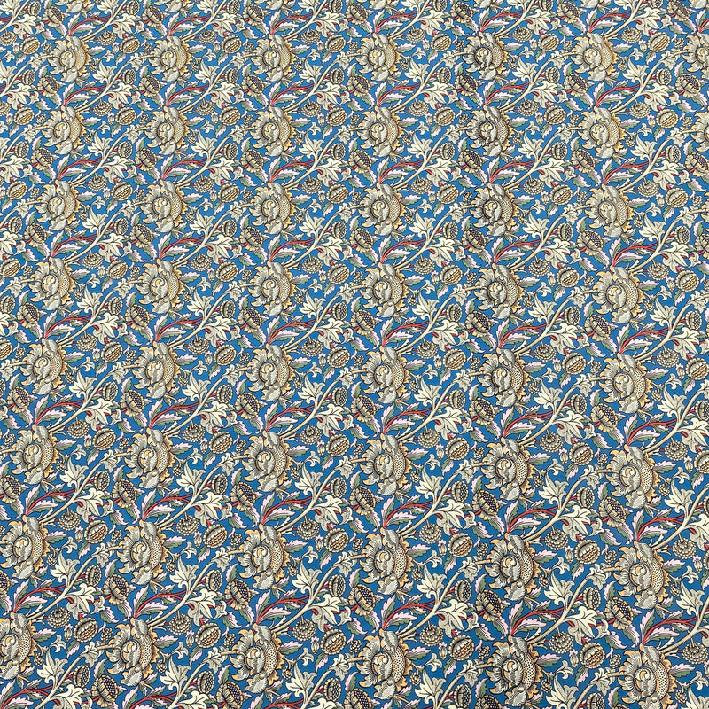 3 Metres Luxury Dressmaking 100% Cotton Lawn- 60" (Blue Flowers) regular