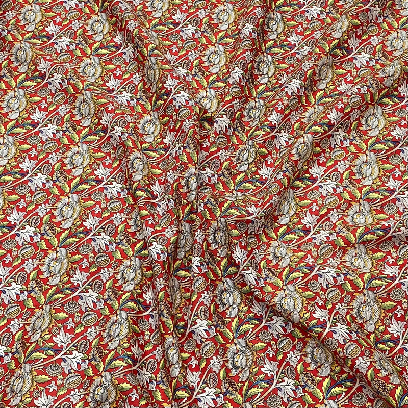 3 Metres Luxury Dressmaking 100% Cotton Lawn- 60" (Red Flowers) regular