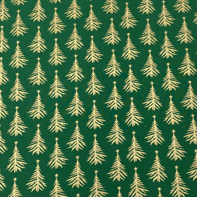 Per Metre Digitally Printed Gold Foil Christmas 100% Cotton- 45" Wide (Green Tree) regular