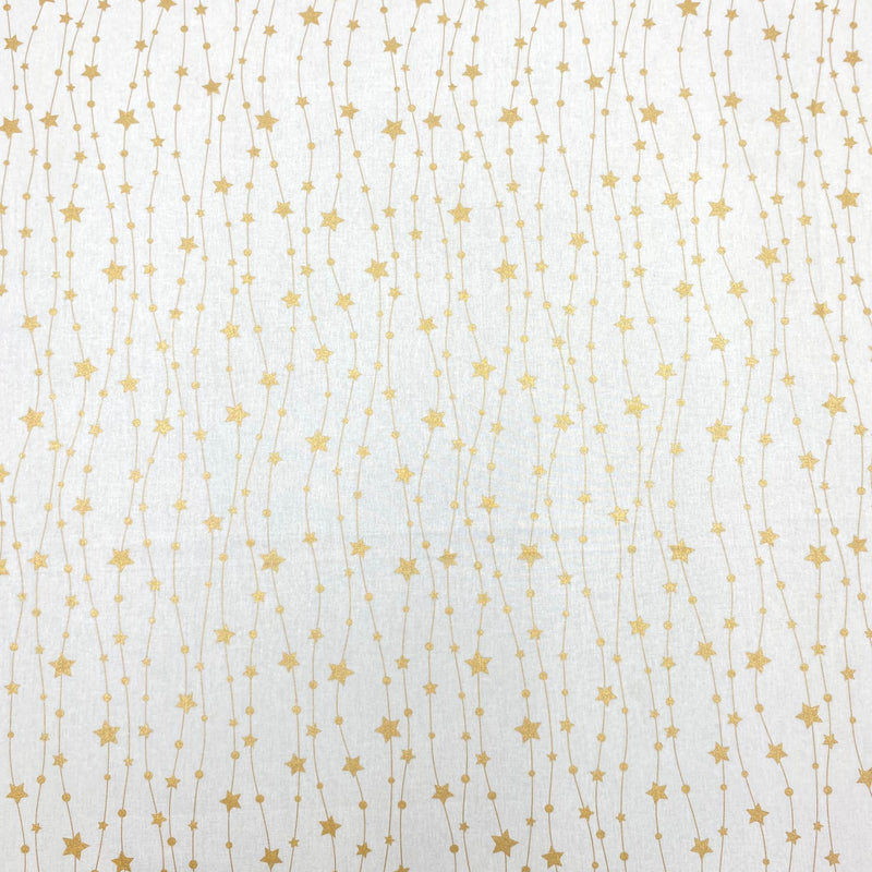 Per Metre Digitally Printed Gold Foil Christmas 100% Cotton- 45" Wide (White Star) regular